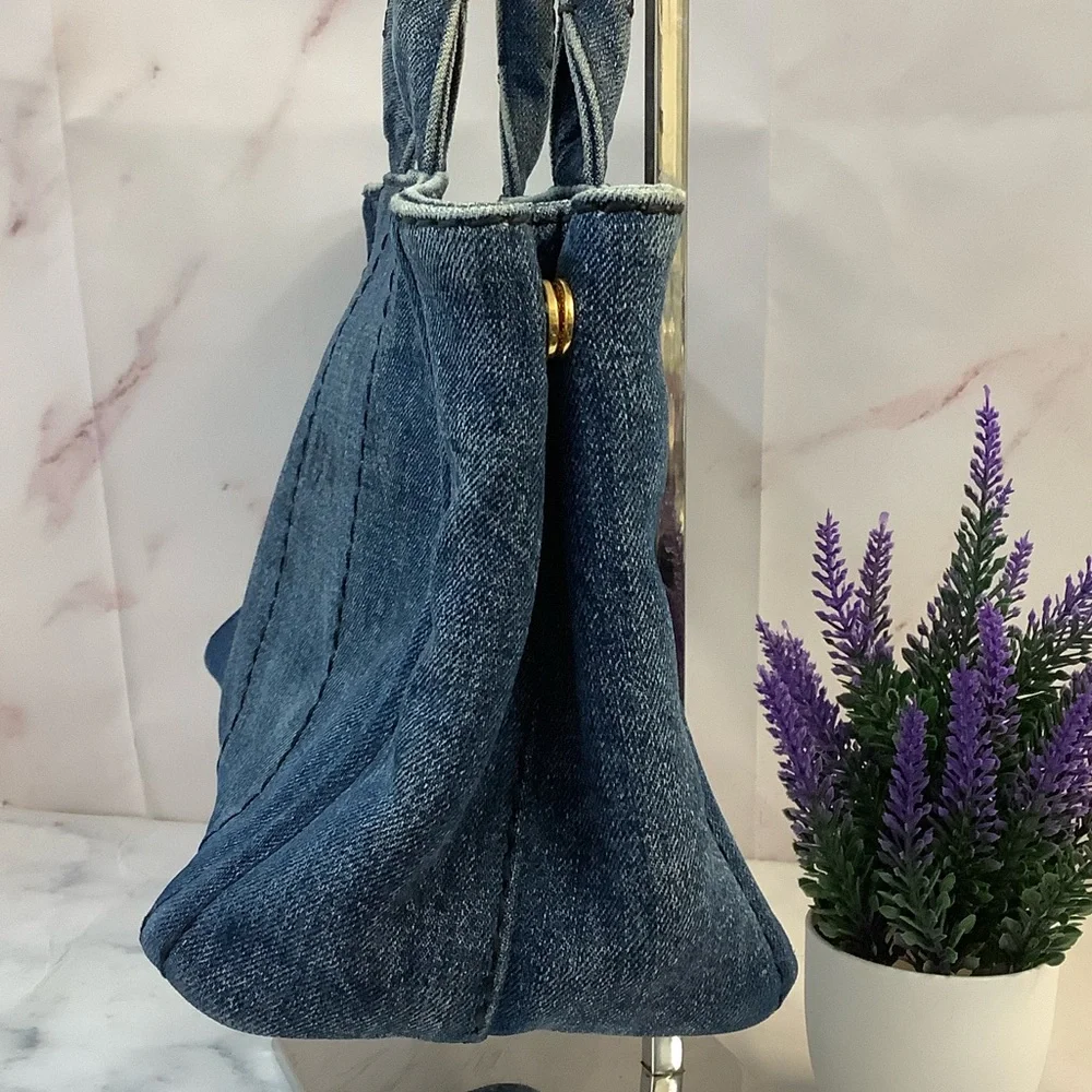 GUC Prada Denim Canapa Tote Bag - Picture 4 of 7